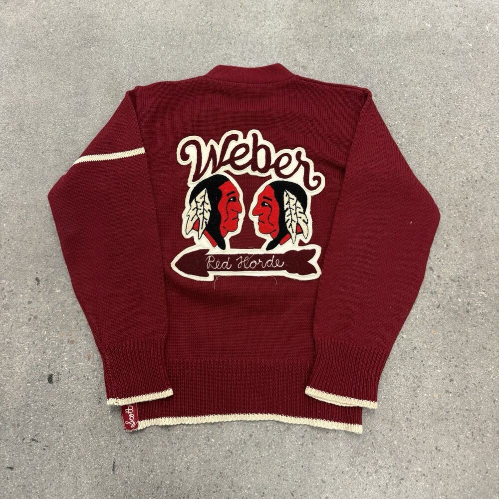 Vintage 50s 60s Weber Red Horde Native American Wool Knit Sweater
